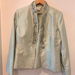 Elegant Women's 3-pc Blazer & Skirt Set with Silver Accents